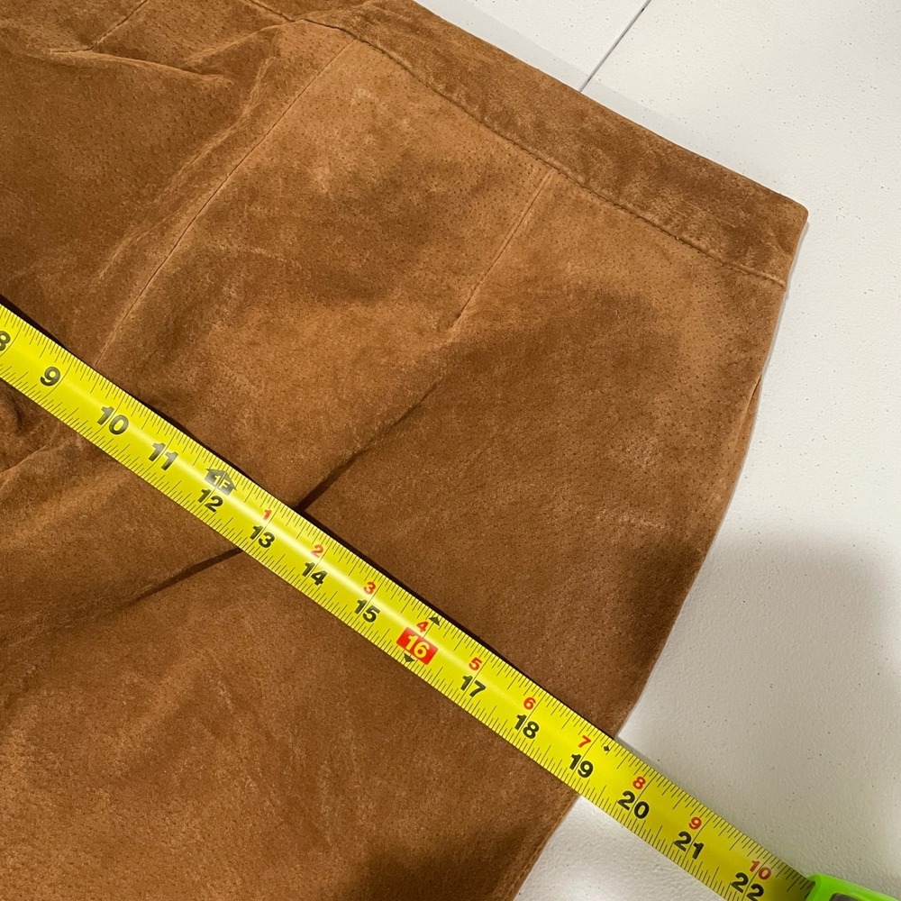 Vintage Womens Brown Suede Leather Pants Size 10 Quiet Luxury Straight Leg - Picture 9 of 10